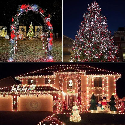 2 Pack 200 LED Solar Christmas Lights Outdoor Waterproof, Solar String Lights for Outside, Solar Outdoor String Light with 8 Lighting Modes for Xmas Tree Wedding Party Yard Decorations (Red and White)
