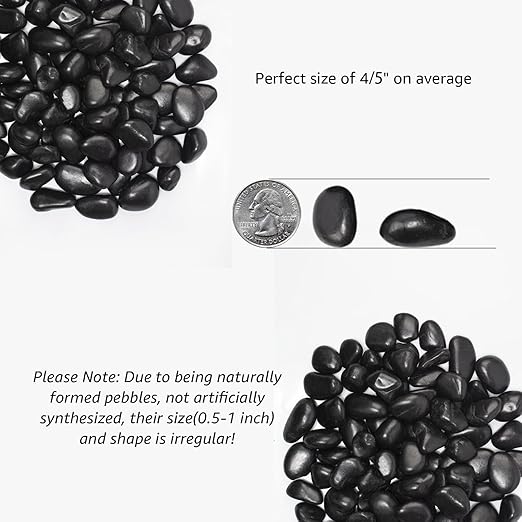 20 lbs Black River Rocks - Large Polished Black Pebbles for Plants & Garden Decorative Stones，0.5-1" Polished Pebbles for Landscaping, Fish Tanks, Flower Pots, Water Fountains