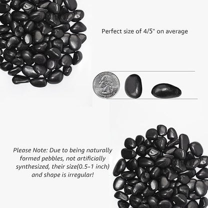 10 lbs Black River Rocks - Large Polished Black Pebbles for Plants & Garden Decorative Stones，0.5-1" Polished Pebbles for Landscaping, Fish Tanks, Flower Pots, Water Fountains