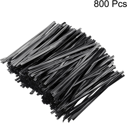 HARFINGTON 800pcs Bag Twist Ties 4.7" Reusable Plastic Metallic Twist Ties Wire Cable Ties for Party Bread Candy Cake, Black