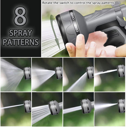 Upgrade Hose Nozzle, 8 Adjustable Watering Patterns, Suitable for Plants/Cars/Pets (Grey)