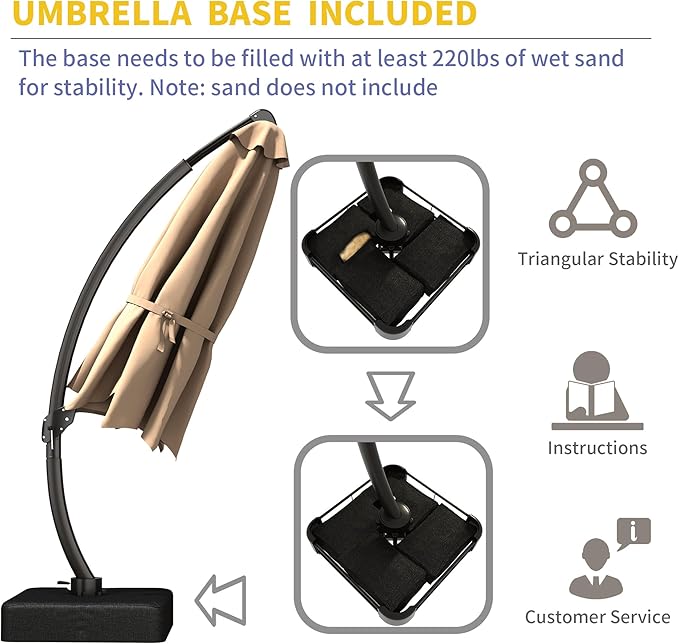 Kingdura 10x10 FT Cantilever Patio Umbrella with Base Included, Large Square Offset Outdoor Pool Umbrella, 360° Rotation & Infinite Tilt, Heavy Duty Aluminum Frame for Deck Backyard, Beige