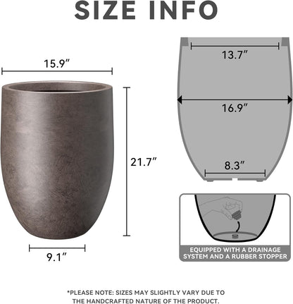 Kante Tall Concrete Planter, 21.7-Inch Height Weathered Brown Large Indoor Outdoor Plant Pot with Drainage Hole for Patio Garden Home, Modern Decor for Flowers and Tree