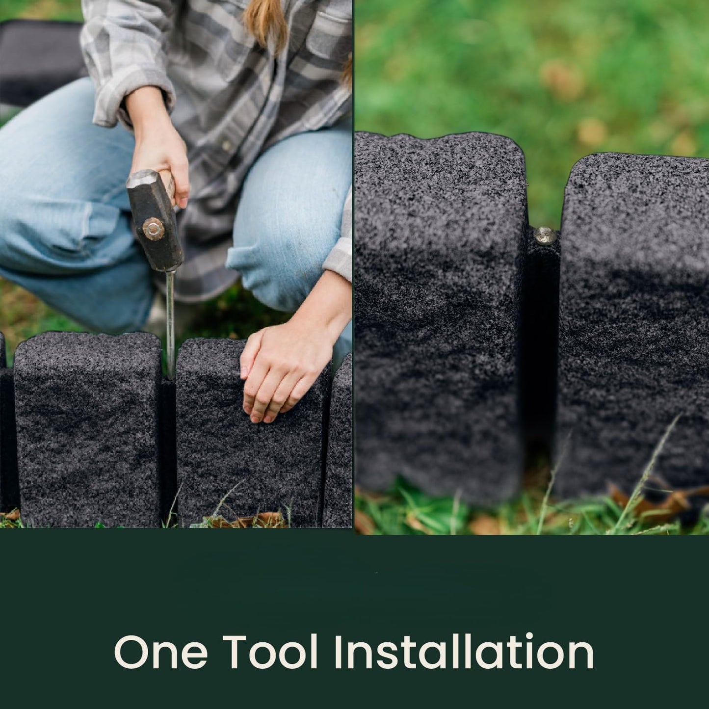 Beuta Landscape Edging | Garden Edging Border | Faux Stone Block XL for Lawn Edging, Flower Beds & Yard Edging – 4 Pack | Each Section Has 6 Blocks 48" L x 4" W x 9.5" H | 12 Spikes | Charcoal