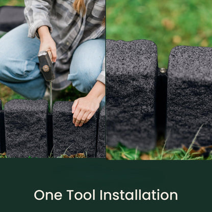 Beuta Landscape Edging | Garden Edging Border | Faux Stone Block XL for Lawn Edging, Flower Beds & Yard Edging – 4 Pack | Each Section Has 6 Blocks 48" L x 4" W x 9.5" H | 12 Spikes | Charcoal