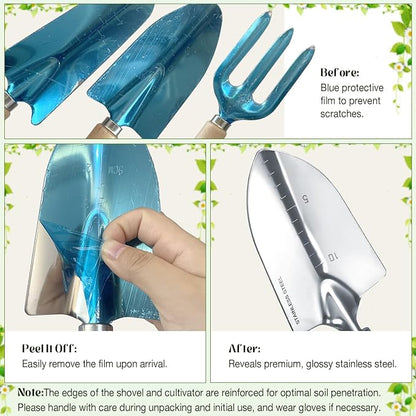 Garden Tools 9-Piece Heavy Duty Gardening Hand Tools with Floral Organizer Tote Bag, Rust-Proof Garden Tool Set, Thickened Repotting Mat, Gardening Gifts for Women Mom, Green