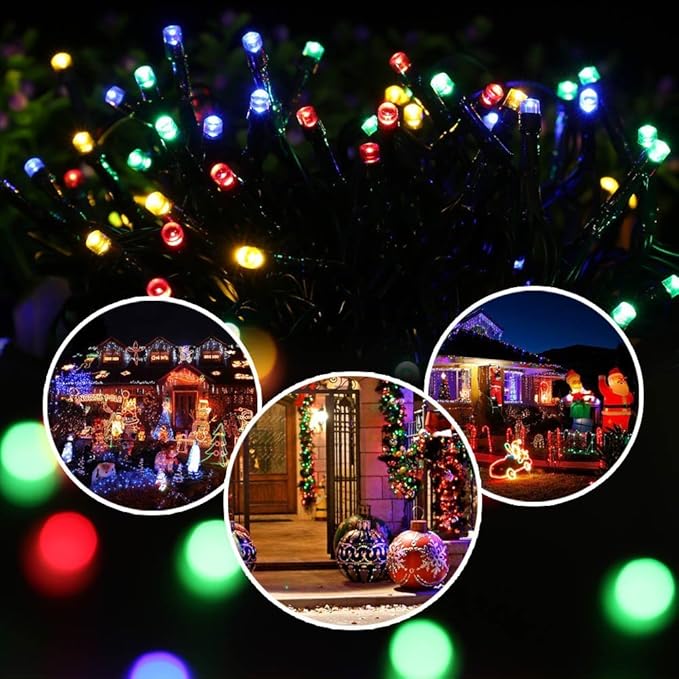 Fairy Lights Outdoor String Lights 33ft 100 LED with Memory Modes Controller, Extendable Christmas Lights Decorations for Wedding, Christmas, Valentine, Patio, Indoor Outdoor (Black Wire - Multicolor)