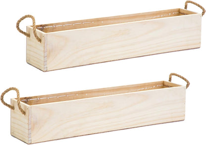 Wooden Planter Box, Rustic Barn Wood/Whitewash with Plastic Liner l Garden Decor l Restaurant and Wedding Decorations l Table Centerpiece (20x4 w Handle Set of 2, Rose Wood)