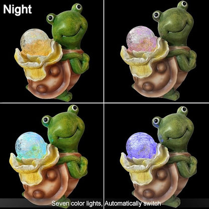 Solar Garden Turtle Statue with LED Light Decorative Cute Turtle Carrying Lantern Design Outdoor Lawn Ornament(Yellow Flower)