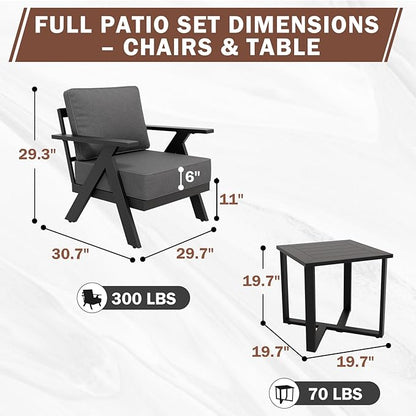 EAGLE PEAK Urban Slate 3 Piece Outdoor Bistro Set Modern Patio Chairs and Table, Outdoor Furniture Set for Balcony Porch Deck or Backyard, Black/Gray