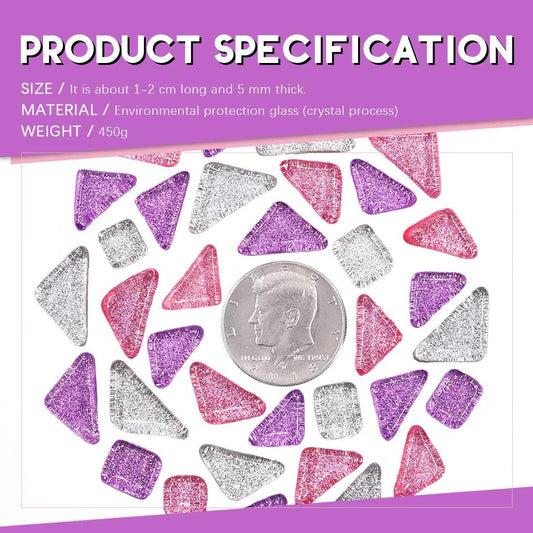 Swpeet 1 Pound Mixed Colors Shine Crystal Series Mosaic Tiles Assortment Kit, Square and Triangle Genuine Mosaic Tiles Glitter Crystal Mosaic Perfect for Home Decoration Crafts