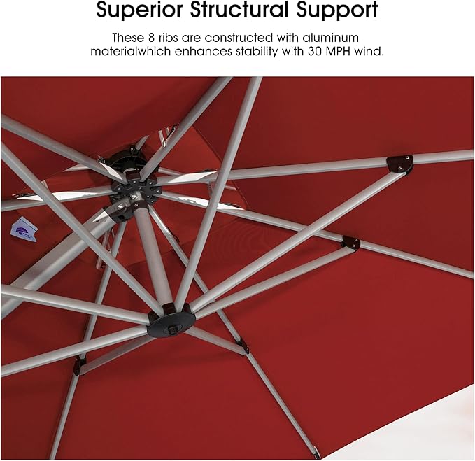 PURPLE LEAF 9 X 11 FT Cantilever Patio Umbrellas with Base Included, Large Square Offset Umbrella with 360° Rotation, Outdoor Aluminum Pool Umbrella for Pool Lawn Garden, Terra