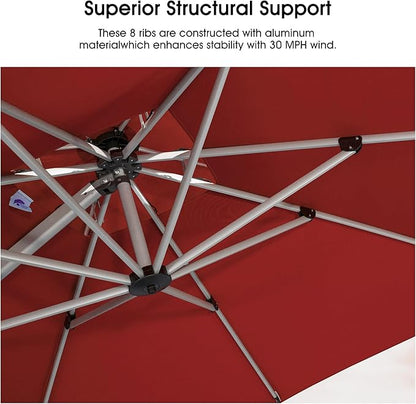 PURPLE LEAF 9 X 11 FT Cantilever Patio Umbrellas with Base Included, Large Square Offset Umbrella with 360° Rotation, Outdoor Aluminum Pool Umbrella for Pool Lawn Garden, Terra