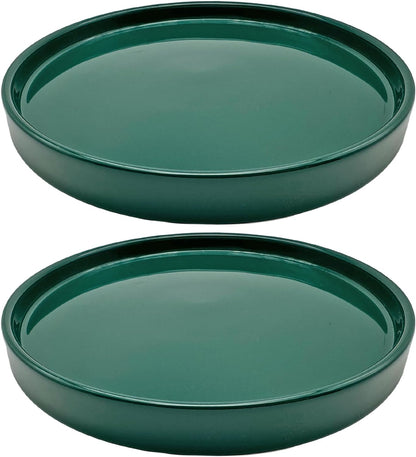 2 Pack Ceramic Plant Saucer Pot Tray 6 Inch, Planter Saucers 4 5 6 7 8 9 10 11 12 13 Inch for Indoors Outdoor, Durable Sturdy Flower Drainage drip Water Tray for Glazed Pots Base (6.4 Inch-Green)