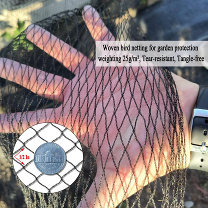 Junflying Bird Netting, 20x20 FT – 1/2" Mesh, Woven Black Netting for Garden Protection with Ties, Protects Vegetables, Fruit Trees, Blueberry Bushes & Strawberry Plants