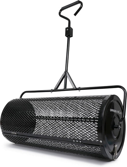 Compost Spreader 36 Inch Towable Peat Moss Spreader with Installation Support Accessories, Metal Mesh Roller Lawn Spreader for Top Soil, Manure, Mulch, Top Dressing - Garden spreaders for lawns