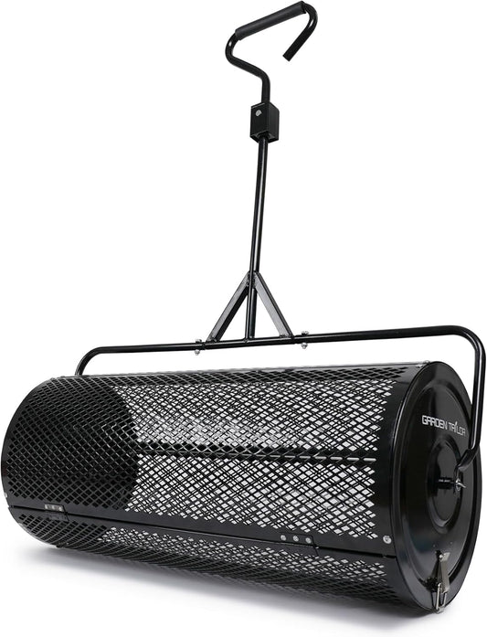 Compost Spreader 36 Inch Towable Peat Moss Spreader with Installation Support Accessories, Metal Mesh Roller Lawn Spreader for Top Soil, Manure, Mulch, Top Dressing - Garden spreaders for lawns