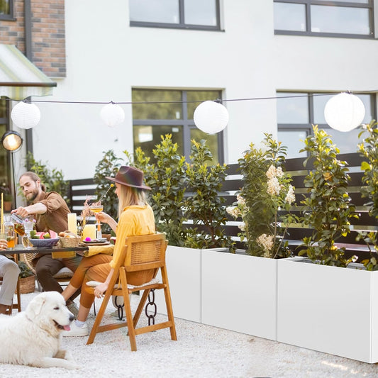 Heavy-Duty Galvanized Steel Planter with Removable Insert Shelf & 4 Drainage Holes - 32x12x24 Inches Large Size Outdoor/Indoor Garden Pot, White