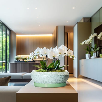 Bonsai Pots - 13 Inch Ceramic Succulent Pots for Indoor Outdoor, Large Shallow Planter with Drainage Hole and Saucer, Round Flower Succulent Planter, Patio Decor, Gifts for Women, Green