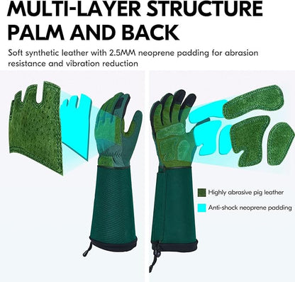 Vgo... Safety Work Gloves,Unisex,Gardening,Long Sleeves Gauntlet,Puncture-proof,Thorn Proof,Touchscreen(1 Pair,Size XL,Green,SL7477)
