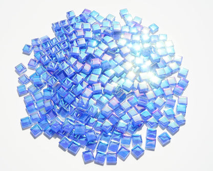 Iridescent Royal Blue Tiles for Mosaic Crafts, 300G Iridized Crystal Stained Glass Pieces for Mosaic, 1x1 cm Square Glass Tiles Great for Mosaic Art Supplies, Mosaic Tiles Home Decoration