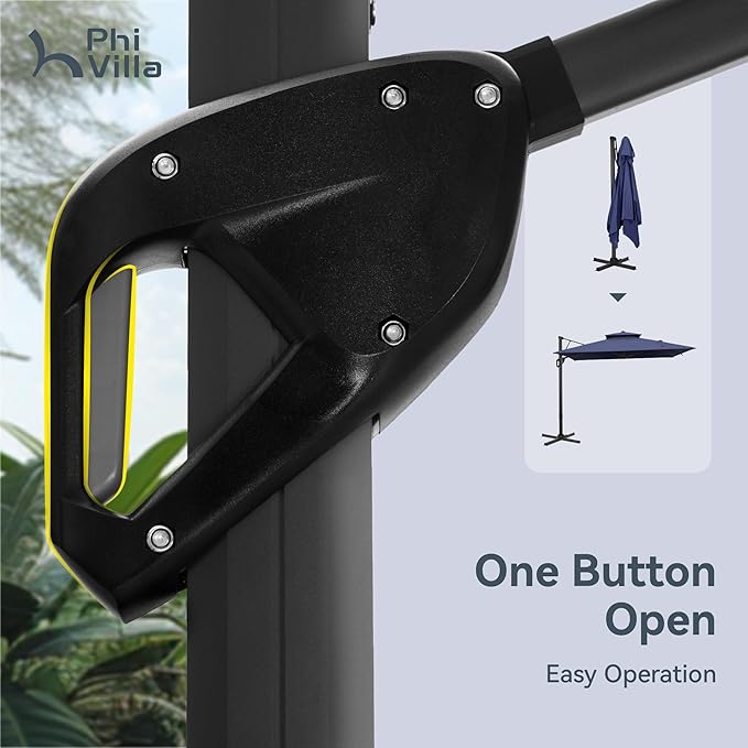 PHI VILLA 9' X 12' Cantilever Patio Umbrella with Base, Outdoor Large Rectangular Umbrellas with 360°Rotation, Heavy Duty Hydraulic Double Umbrella Windproof for Outside, Navy Blue