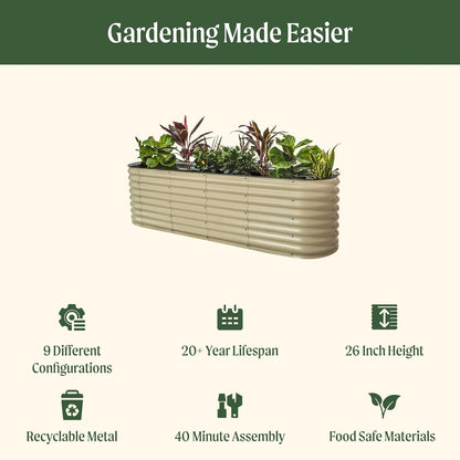 Vego garden 26" Extra Tall Raised Garden Bed Kits, 9 in 1 Modular Raised Planter Box for Vegetables Flowers Fruits Oval Metal Raised Garden-Modern Gray
