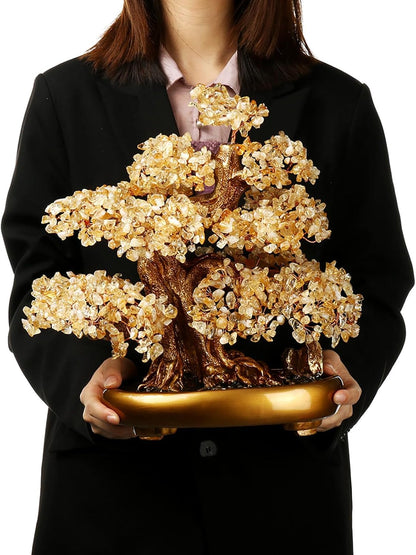 Feng Shui Money Tree Large Crystal Quartz Lucky Tree Gem Tree for Office Home Feng Shui Decoration for Wealth/Fortune and Luck (Citrine)