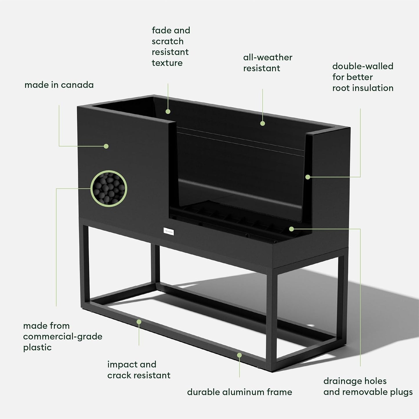 Veradek Block Series Raised Long Box Planter for Patio & Garden | Durable All-Weather Use with Aluminum Stand | Modern Décor for Herbs, Flowers
