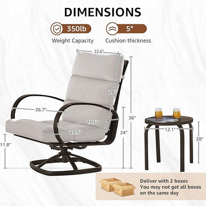 NATURAL EXPRESSIONS Patio Bistro Set, 3 Piece Outdoor Swivel Glider Rocking Chairs, Conversation Furniture with 2 Highback Rockers, 1 Table and 5" Cushion for Backyard,Porch,Yard,350lb. (Beige)