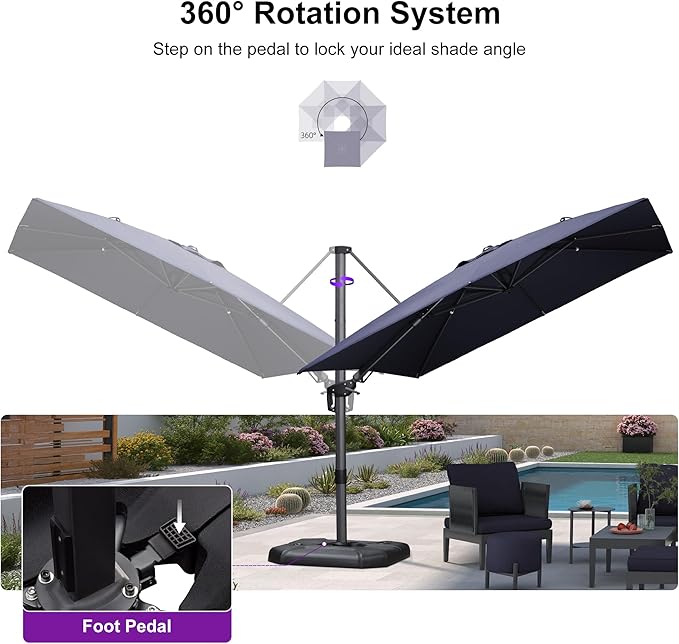 PURPLE LEAF 9' X 12' Left-right Tilt Patio Umbrella Outdoor Cantilever Swivel Rectangle Umbrella with Tilt Aluminum Offset Umbrella with 360-degree Rotation for Garden Deck Pool Patio Navy Blue
