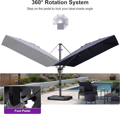 PURPLE LEAF 9' X 12' Left-right Tilt Patio Umbrella Outdoor Cantilever Swivel Rectangle Umbrella with Tilt Aluminum Offset Umbrella with 360-degree Rotation for Garden Deck Pool Patio Navy Blue
