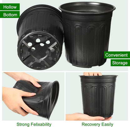 Tioncy 150 Pieces 6.5'' Plastic Seedling Pots Flexible 1 Gallon Nursery Pots with 150 Plant Labels Transplanting Soft Plastic Planters with Drainage Gardening Seed Starting Container