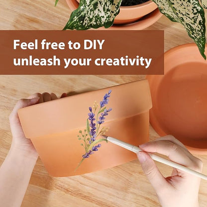 INGOFIN 8 Inch Terracotta Shallow Pots Set with Saucer - Ceramic Clay Pots with Drainage Hole, Terra Cotta Pot for Plants for Indoor Outdoor Plants, Set of 2