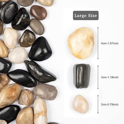 20lbs Mix Natural River Rocks, High-Polished Pebbles for Plants Garden, 1-2 inch Decorative Mix Stones, Ideal for Fish Tank, Vases, Crafting, Home Decor and Garden Landscaping Rocks,Mix