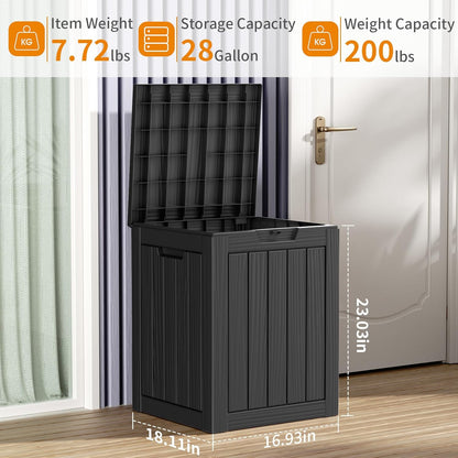 28 Gallon Resin Deck Box, Lockable Patio Outdoor Storage Box for Furniture, Garden Tools and Tools Storage, Waterproof Outside Storage Boxes - Black