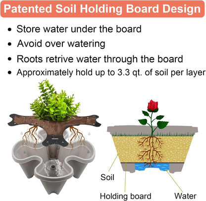 DUNCHATY Stackable Planter, Vertical Garden Planter with Wheels and Tools, Self Watering Strawberry Planter Indoor/Outdoor 4 Tier Herb Planter Pots for Growing Vegetables and Succulents,Gray