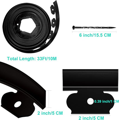 Landscape Edging Coil 66 FT, 2 Inch Tall Garden Edging Border Flexible Lawn Edging Kit with 60 Spikes, Plastic Edging for Landscaping Flower Beds Yard Pathway Paver Edging (2IN x 66FT, Black)
