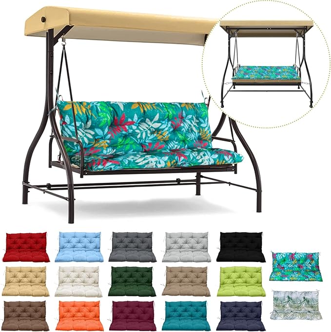 Swing Replacement Cushions with Backrest, 2 or 3 Seater Waterproof Non-Slip Overstuffed Swing Pad, Indoor/Outdoor Bench Cushion for Porch Chair Swings Garden Furniture (Flower color, 40 * 40 in)