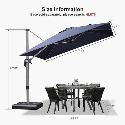 PURPLE LEAF 9' X 9' Patio Umbrella Outdoor Cantilever Umbrella, Aluminum Offset Umbrella with Champagne Frame and 360° Rotation for Pool Deck Garden, Navy Blue
