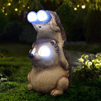 Garden Decor Solar Outdoor: Hedgehog Statue Animal Lights Outside Decorations Backyard Funny Sculptures Cute Figurines Gifts for Father Husband Anniversary Housewarming