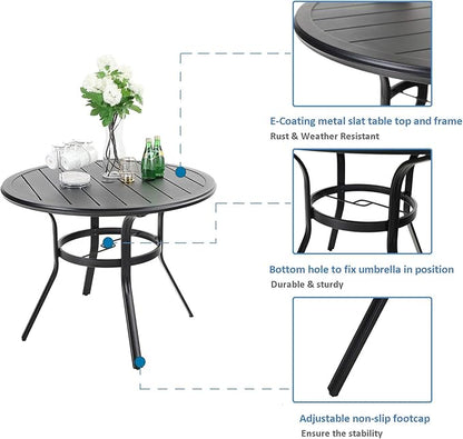 MFSTUDIO Round Outdoor Dining Set for 4, Patio Table and Chairs Set for Deck/Backyard/Poolside/Garden, 5 Piece Patio Furniture Set with Umbrella Hole