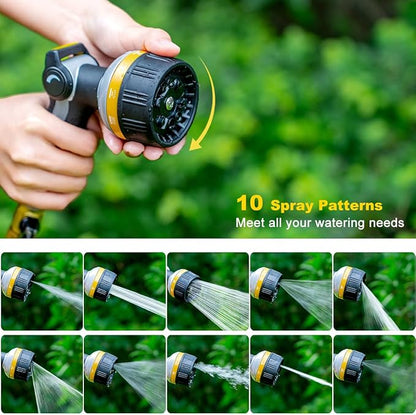 FANHAO Heavy Duty Garden Hose Nozzle, Metal Water Hose Sprayer with 10 Spray Patterns, Thumb Control, On Off Valve, High Pressure Water Nozzle for Plants Watering, Car and Pet Washing, Yellow