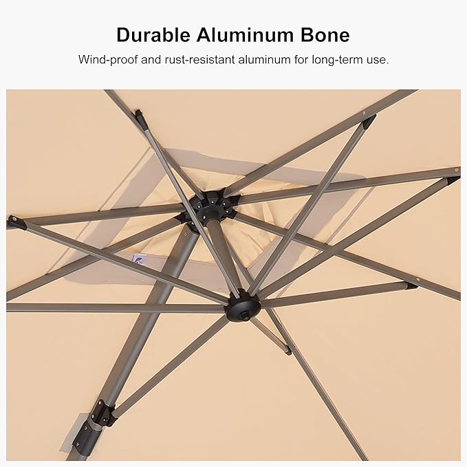 PURPLE LEAF 9' X 11.5' Patio Umbrella, Rectangle Outdoor Cantilever Umbrella, Aluminum Offset Umbrella with Champagne Frame and 360° Rotation for Pool Deck Garden, Beige