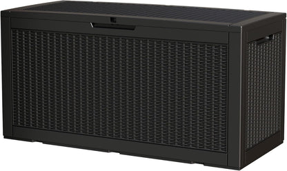 100 Gallon Storage Box, Waterproof Resin Deck Box with Hydraulic Piston Design, Lockable Storage Bench for Package Delivery, Storage Bin for Patio Cushions, Garden Tools, Black