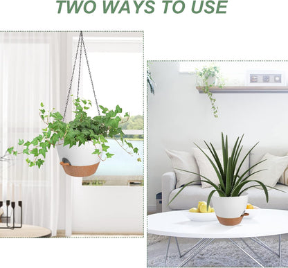 Hanging Planters for Indoor Outdoor Plants, 2 Pack Self Watering Hanging Pot with Drainage Holes & Removable Tray (White, 6'')