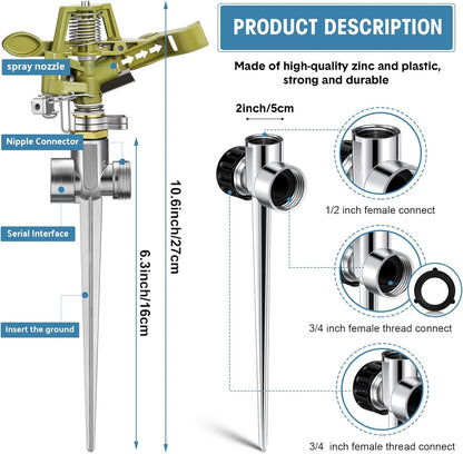 Chengu 8 Set Zinc Alloy Water Sprinklers Heads for Lawns Yard Heavy Duty Adjustable 360 Degree Watering Impact Pulsating Garden Sprinklers Multipack for Large Area Irrigation