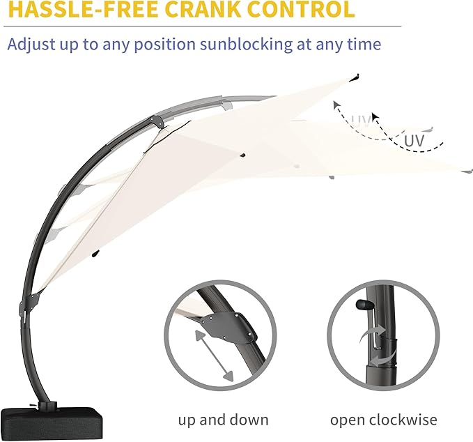 Kingdura 11ft Cantilever Patio Umbrella with Base Included, Large Round Offset Outdoor Pool Umbrella, 360° Rotation & Infinite Tilt, Heavy Duty Aluminum Frame for Deck Backyard, Creamy White