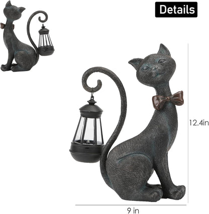 Whimsical Outdoor Cat Statues with Solar Garden Lantern:Cat Garden Statues for Outside Fall Decor Clearance,Outdoor Figurine for Yard Art Lawn Ornaments Patio Balcony Home House - Birthday Gifts
