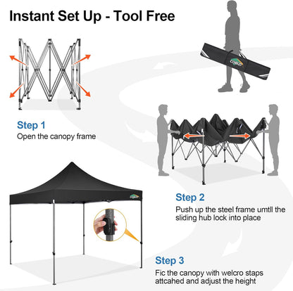 COBIZI 10x10 Pop Up Canopy Tent 10x10 Easy up Canopy, Heavy Duty Outdoor Canopy UPF 50+ All Weather Waterproof Instant Party Tents for Parties Gazebo with Handbag, Black(Windproof Upgraded)